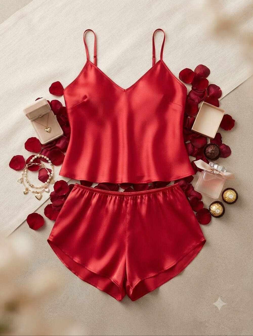 Frederick's Of Hollywood Red Silky 2 Piece Lingerie Set